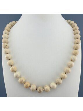 Polished Stone Fossil Jasper Bead Necklace 20” Single Strand